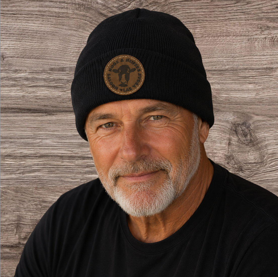 Beanie - Leather Patch Black