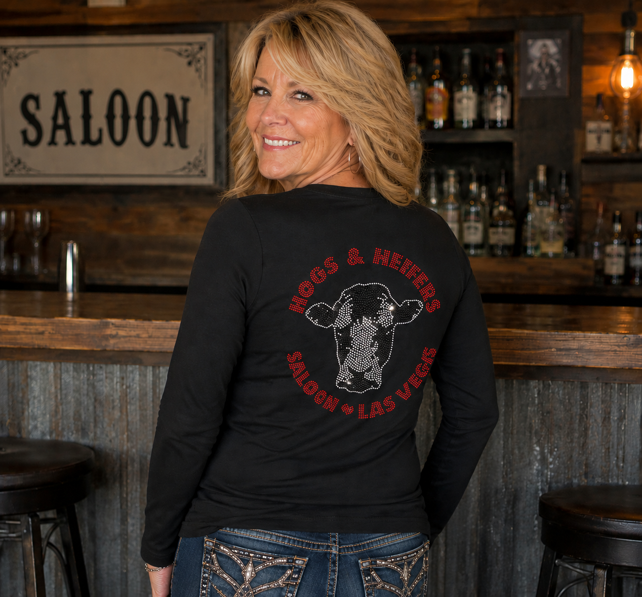 BLING LOGO LONG SLEEVE V NECK