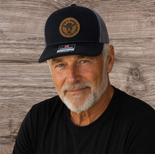 LEATHER PATCH TRUCKER HAT BLACK/CHARCOAL