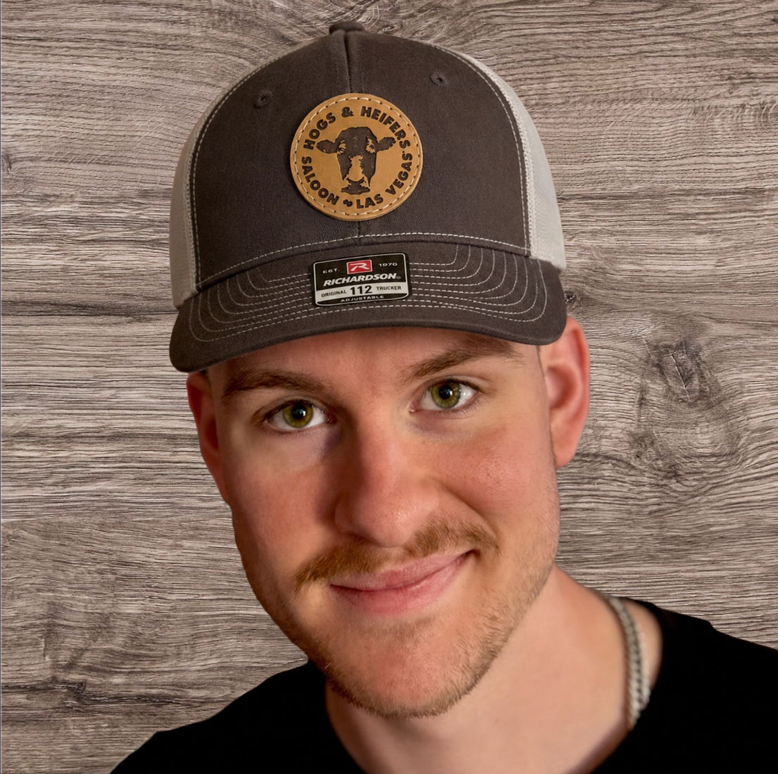 LEATHER PATCH TRUCKER HAT COFFEE/KHAKI