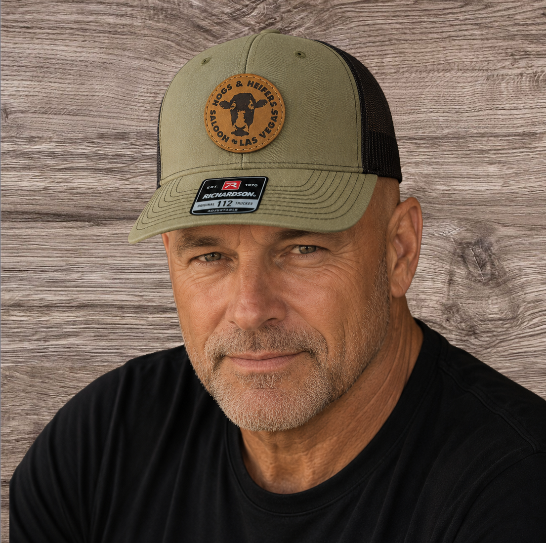 LEATHER PATCH TRUCKER HAT LODEN/BLACK - HEADWEAR