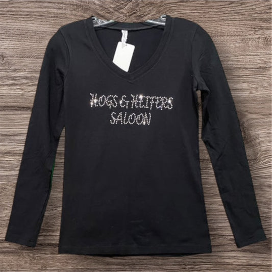 BLING LOGO LONG SLEEVE V NECK