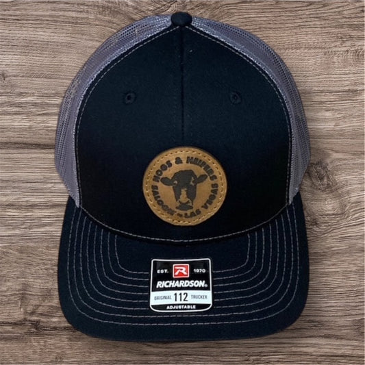 LEATHER PATCH TRUCKER HAT BLACK/CHARCOAL