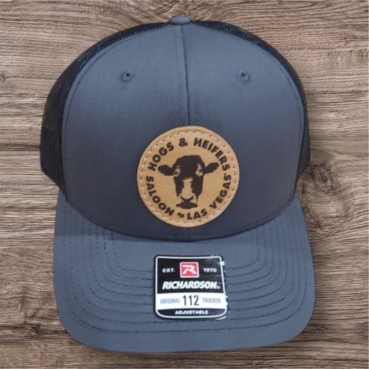 LEATHER PATCH TRUCKER HAT CHARCOAL/BLACK