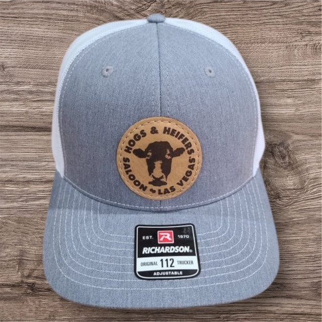 LEATHER PATCH TRUCKER HAT HEATHER GREY/WHITE