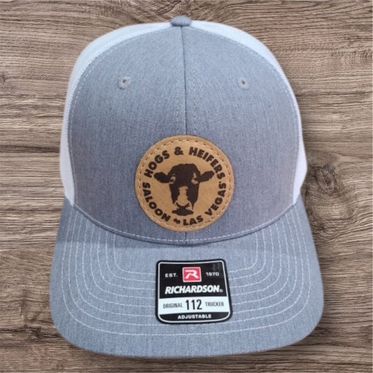 LEATHER PATCH TRUCKER HAT HEATHER GREY/WHITE