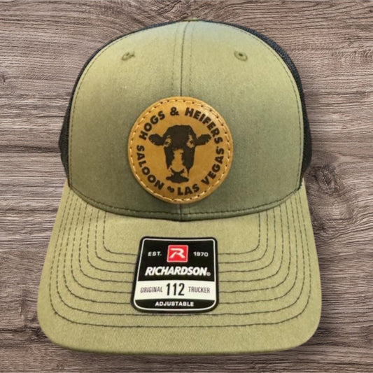 LEATHER PATCH TRUCKER HAT LODEN/BLACK - HEADWEAR