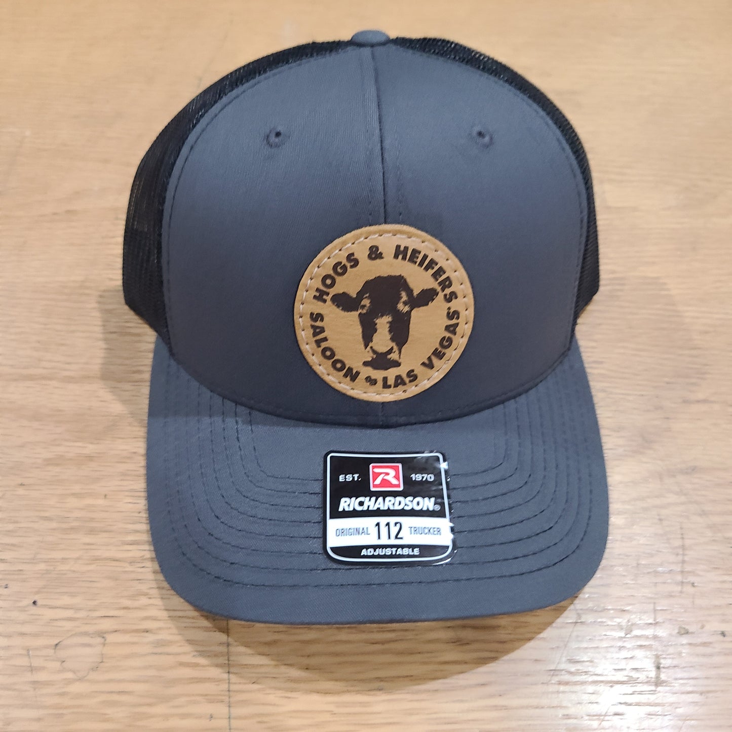 LEATHER PATCH TRUCKER HAT CHARCOAL/BLACK