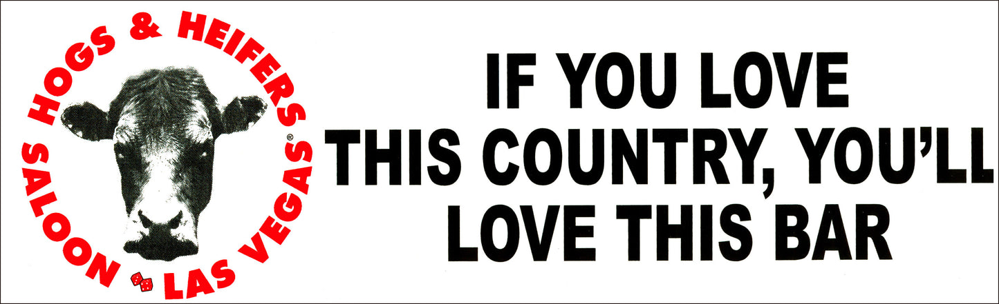 BUMPER STICKER "IF YOU LOVE THIS COUNTRY,   YOU'LL LOVE THIS BAR"